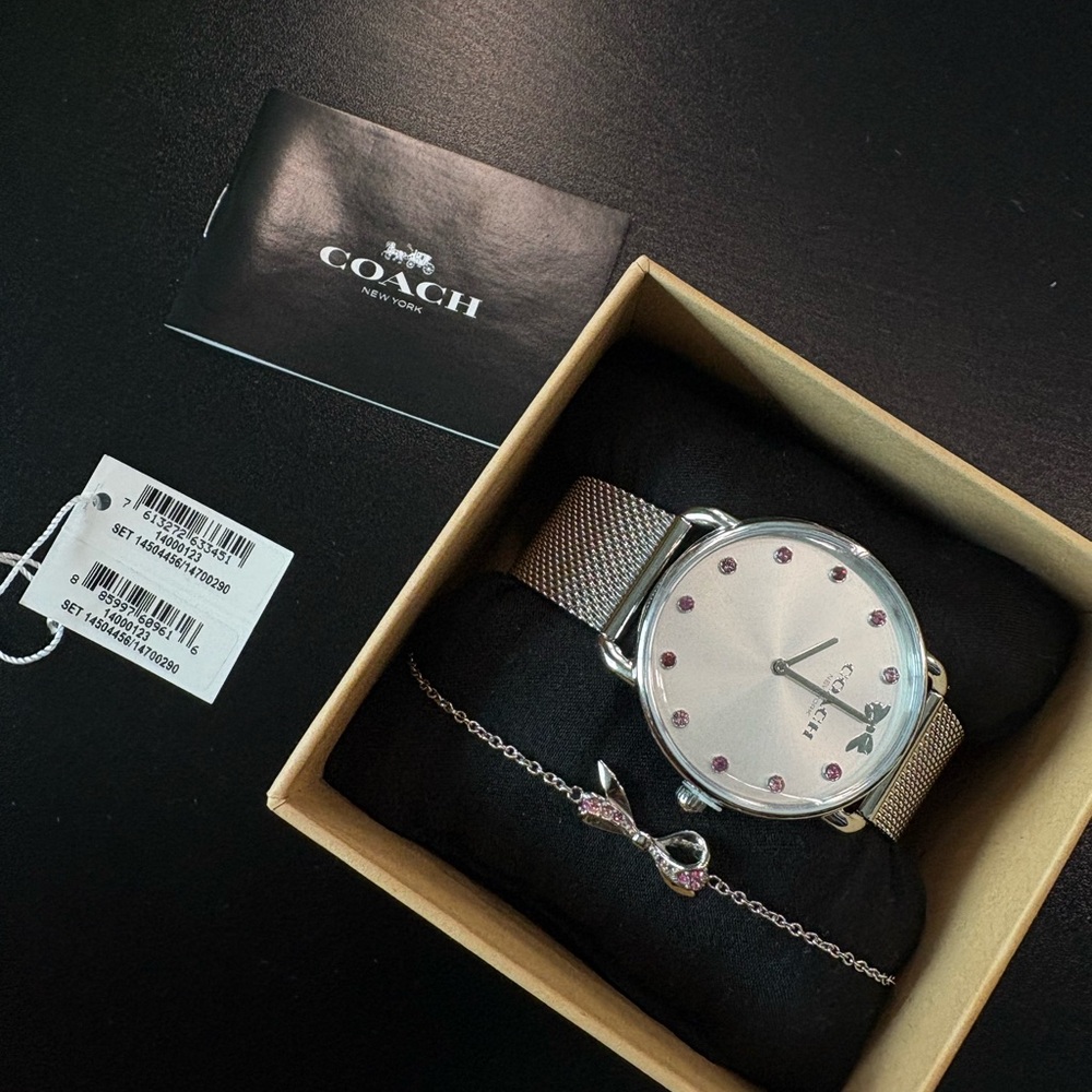 Coach Silver and Pink Watch with Bracelet Set